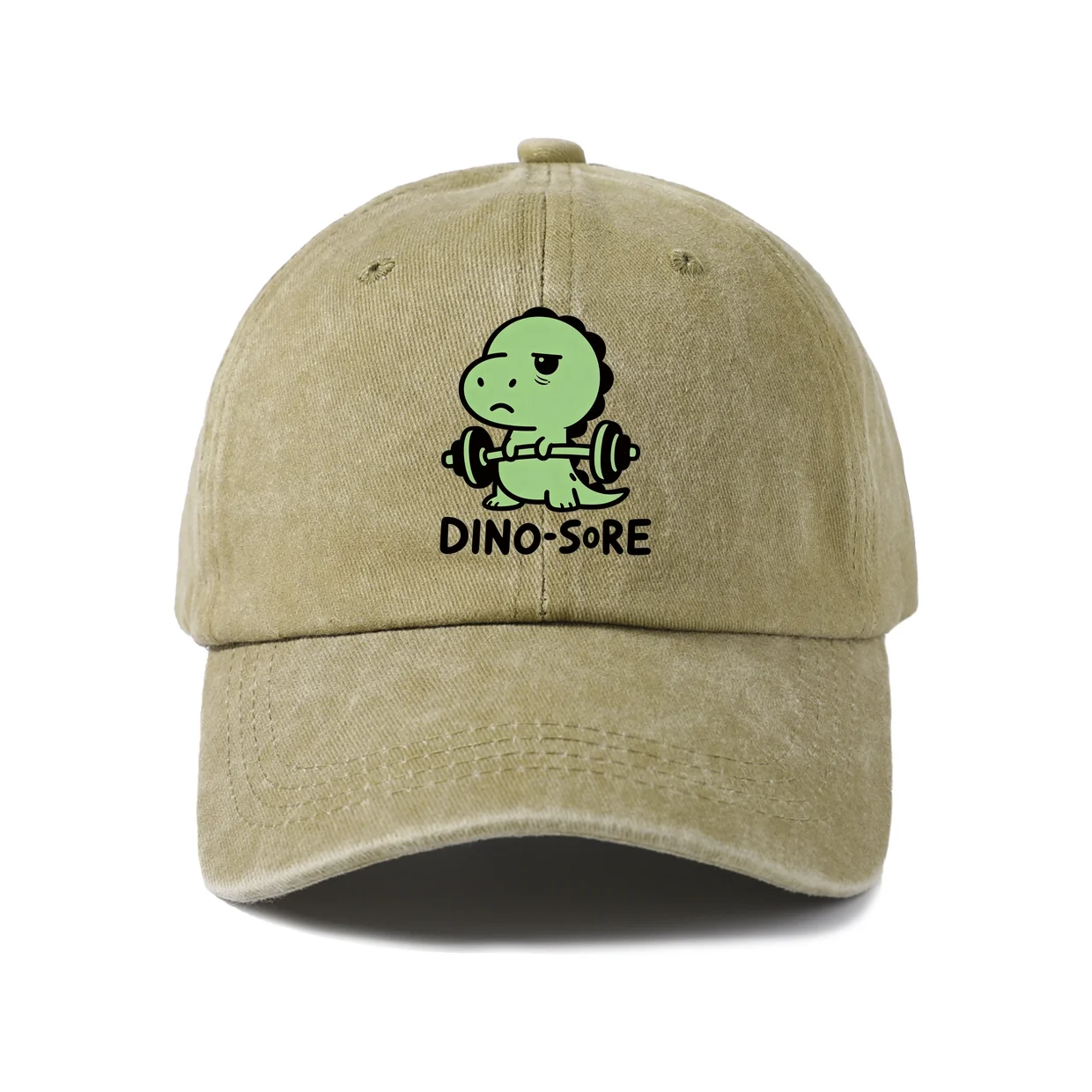 Green Dinosaur Humor Graphic Vintage Washed Baseball Cap, Adjustable Unisex Dad Hat, Weekend Gift