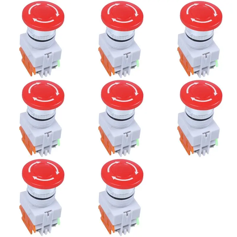 BTLIFE-8X Red Mushroom Cap 1NO 1NC Emergency Stop Push Button Switch AC 660V 10A