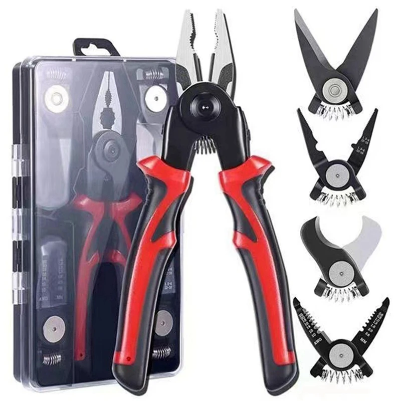 Changing Head Tool Pliers Set Multi-Functional Tool 5-In-1 Replaceable Head Tool Set Electrician Special