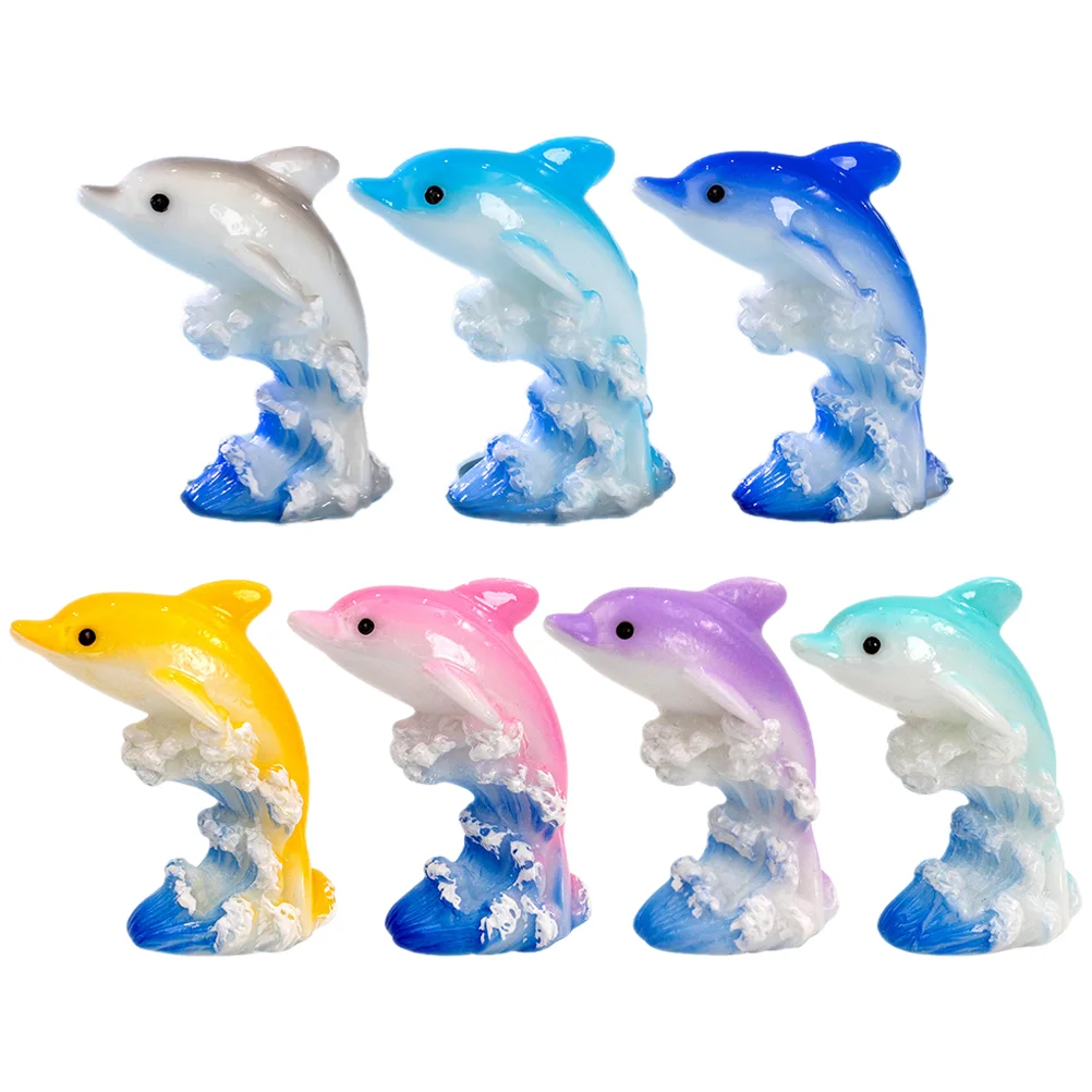 

7 Pcs Micro Landscape Dolphin Miniature Statues Tiny Animals Small Models Resin Figurines Decor Decoration Decors