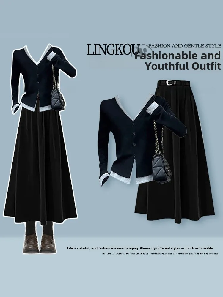 

Осенний комплект Faion, женский трикотаж Ele Agel, утягивающая юбка с высокой талией, костюм из двух предметов, повседневный костюм до середины и кражи Long Sve