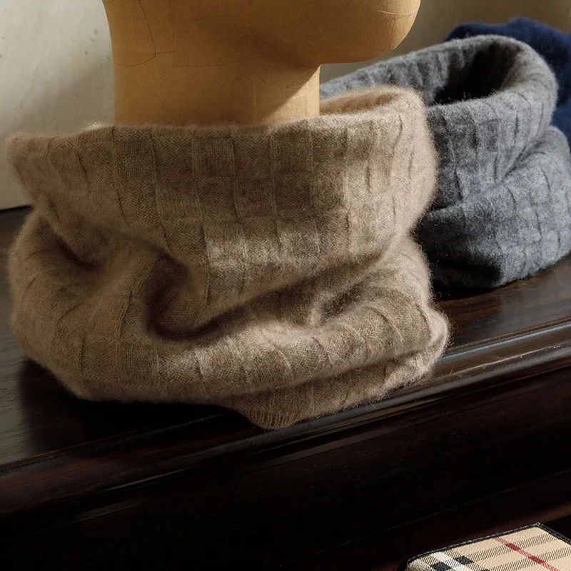 Men's A-Class 100% Pure Cashmere Knitted Neck Cover Versatile Casual Scarf for Autumn Winter Warm Neck Protection Accessory