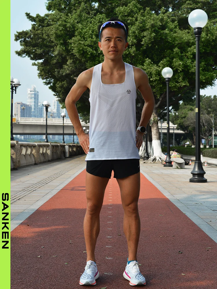 Sanken Profional Marathon Running Sport White id Lightweight Sl Qui Dry Slim Fit Polyester round Ne Sweat Vest