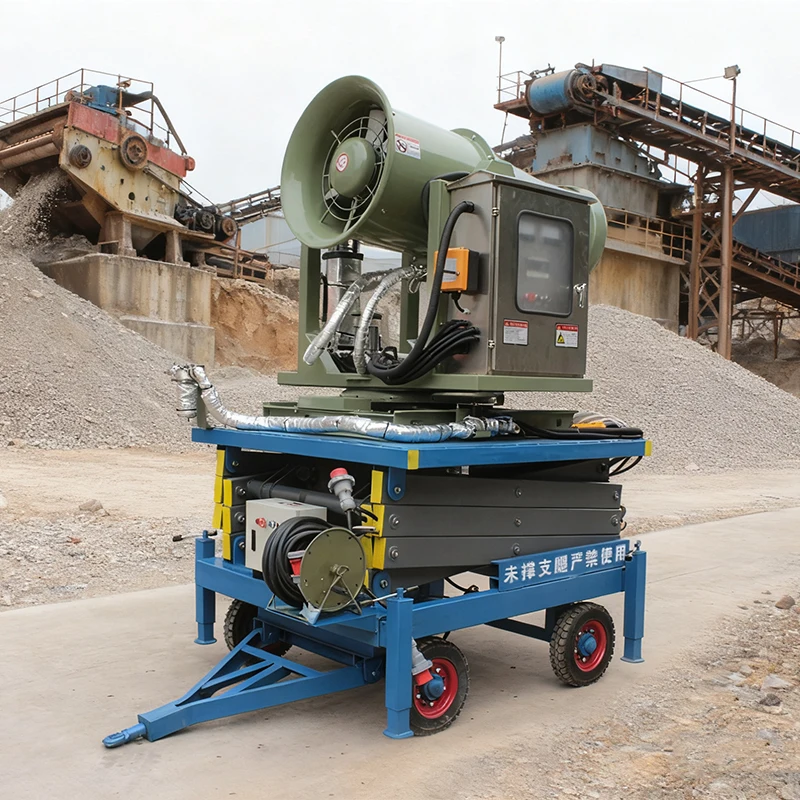 60m automatic fog cannon with lifting platform -dust suppression spray equipment for sand loading and unloading in the sandfield