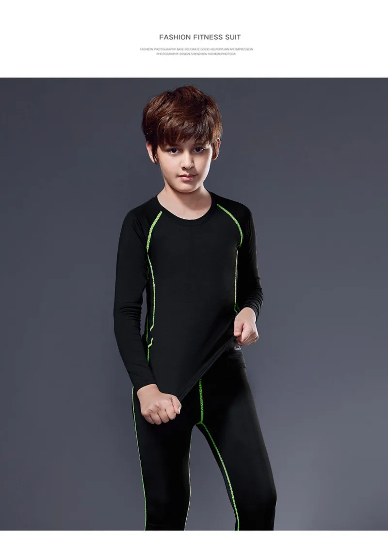 Kinder Strumpfhosen Schnell Trocknend Winter Fleece Basketball Fußball Bodenbildung Shirt Sportswear Fitness Kleidung Trainingsanzug – Detail 20