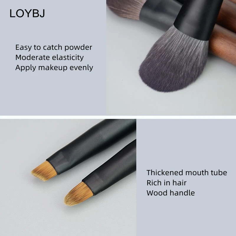 LOYBJ 9pcs Protable Makeup Brushes Set Mini Cosmetic Brush Powder Foundation Blush Blooming Eyebrow Eyeshadow Blending Brush Kit