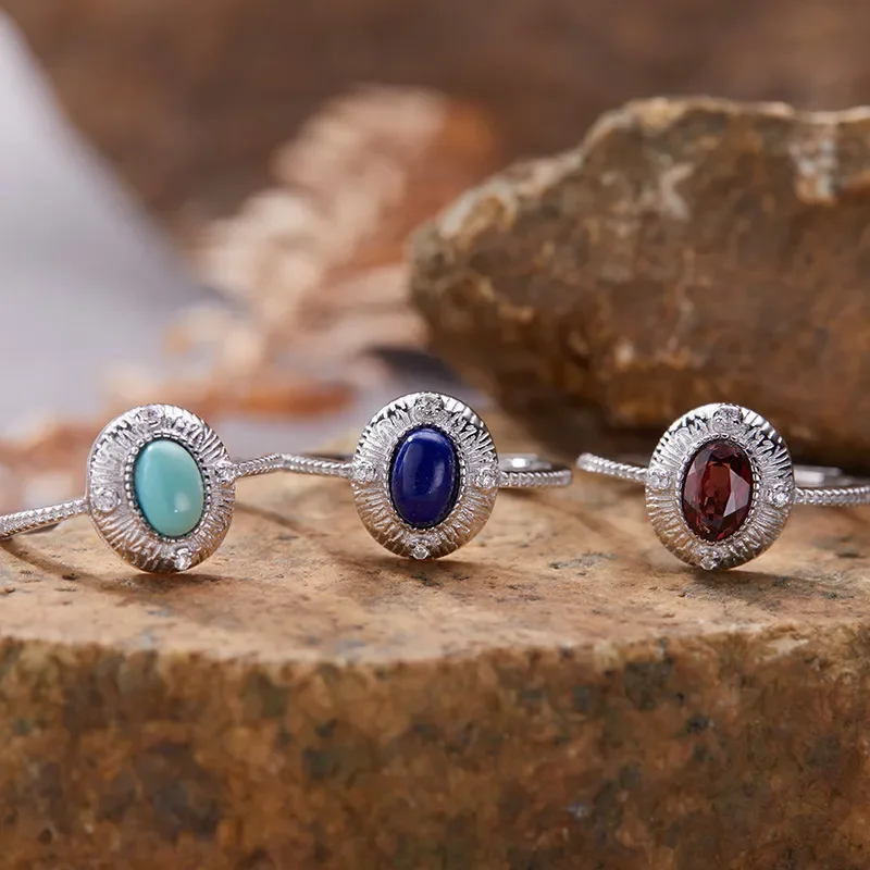 Natural opal green gold turquoise colored treasure ring women's S925 sterling silver egg surface versatile ring source