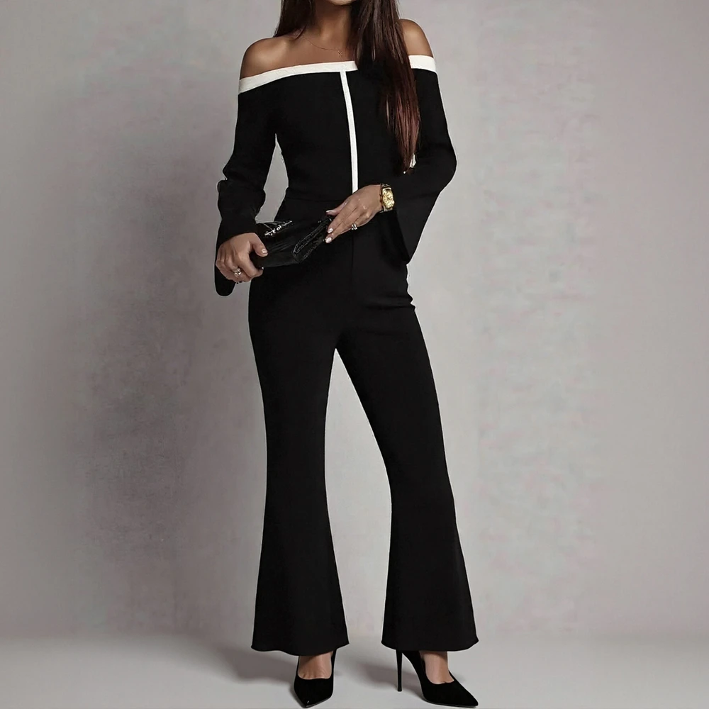 

Женские элегантные полосатые комбинезоны с открытыми плечами и длинными рукавами в полный рост, осень-зима, шикарная сексуальная мода