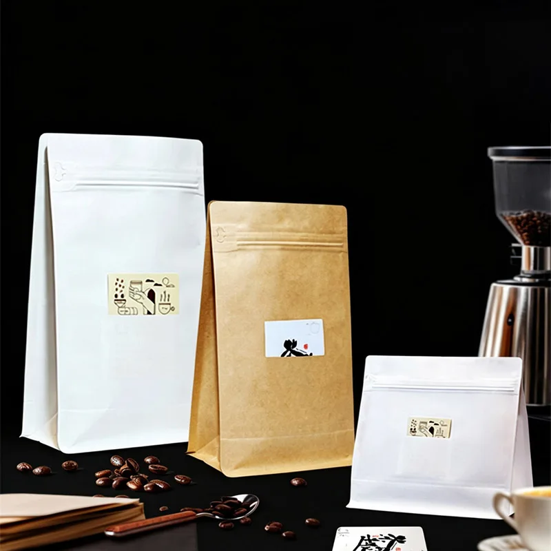 50pcs Innovative Card-insertable Coffee Bean Storage Bags Aluminum Foil Seal Easy-tear Zipper Kraft Paper Coffee Tea Packaging
