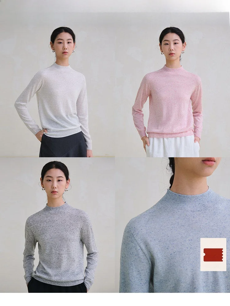 

Travel Original Wool Blend Sl Color Knitwear Women's f High Collar Base Layer Sweater Casual Loose Fit Long Sl...