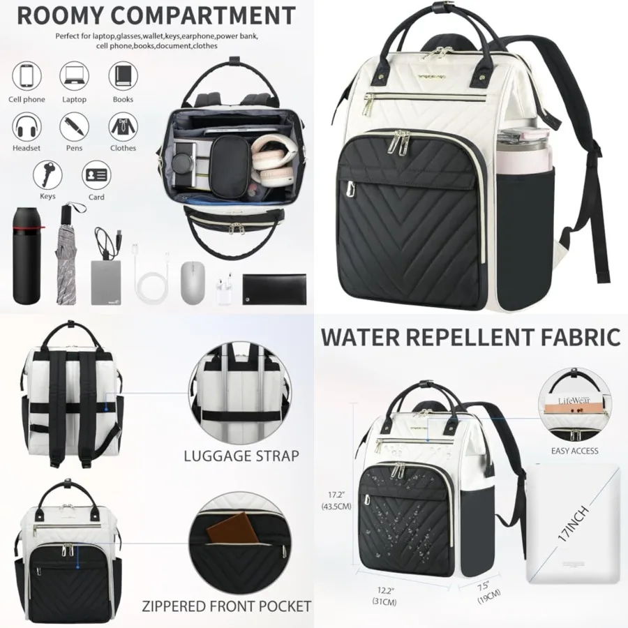 

17 ch Laptop Backpack for Women Fashion Computer Work Bag, Large Capacity Waterproof Backpack, College Daypack Busess Travel, B