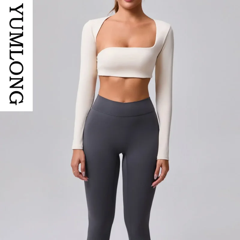 Women Seamless Yoga Top Long Sleeve Workout Shirts Tummy Control Nude Fitness Gym Clothing Outdoor Sports Athletic Apparel