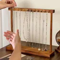 Jewelry Organizer Display Stand Solid Wood Necklace Hanging Countertop Rack For Chains Earrings Bracelets Showcase Storage Rack