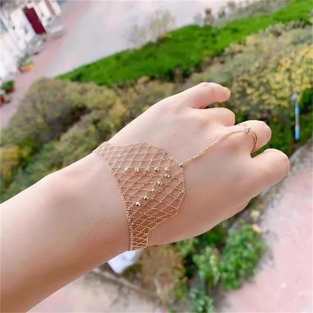 Woven Mesh Lace Cross Charm Bracelet With Ring Rose Gold Plated One Piece Chain Hand Jewelry for Women Men Hiphop Party Gift