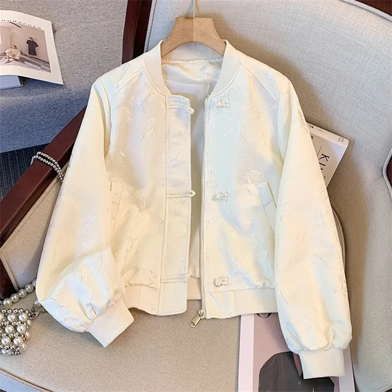 2024 Women Xiaoxiangfeng Button Up Outerwear Spring Autumn Ladies Short Top Jacket Retro Female Solid Color Baseball Jacket Coat