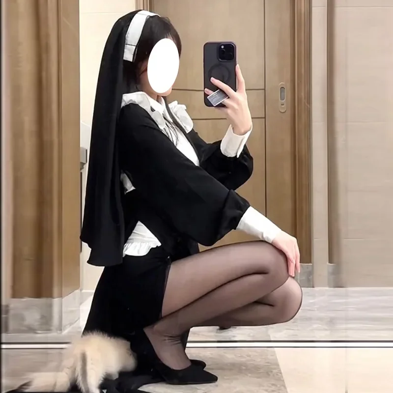 Anime Nun Cosplay Kostuum Sexy Strakke Stijl Live Uniform Outfits Jurk Halloween Kerstfeest Kostuum Voor Vrouw Meisje