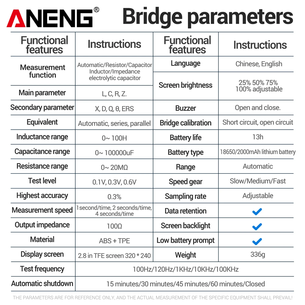 LCR Bridge Meter Capacitor Tester Intelligent Portable Inductance Electronic Component Auto Measurement Detector Tool ANENG LM06