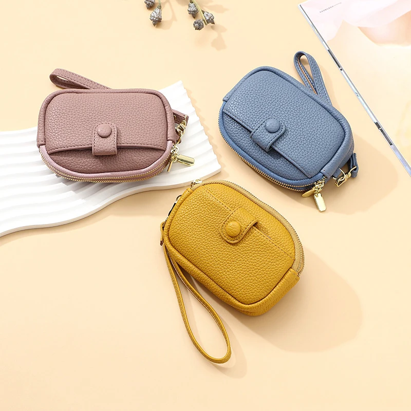 

Portable Coin Purse New Solid Color Mini Cash Wallet Lightweight Soft Leather Headphone Bag Women Key Pouch Travel Card Holder