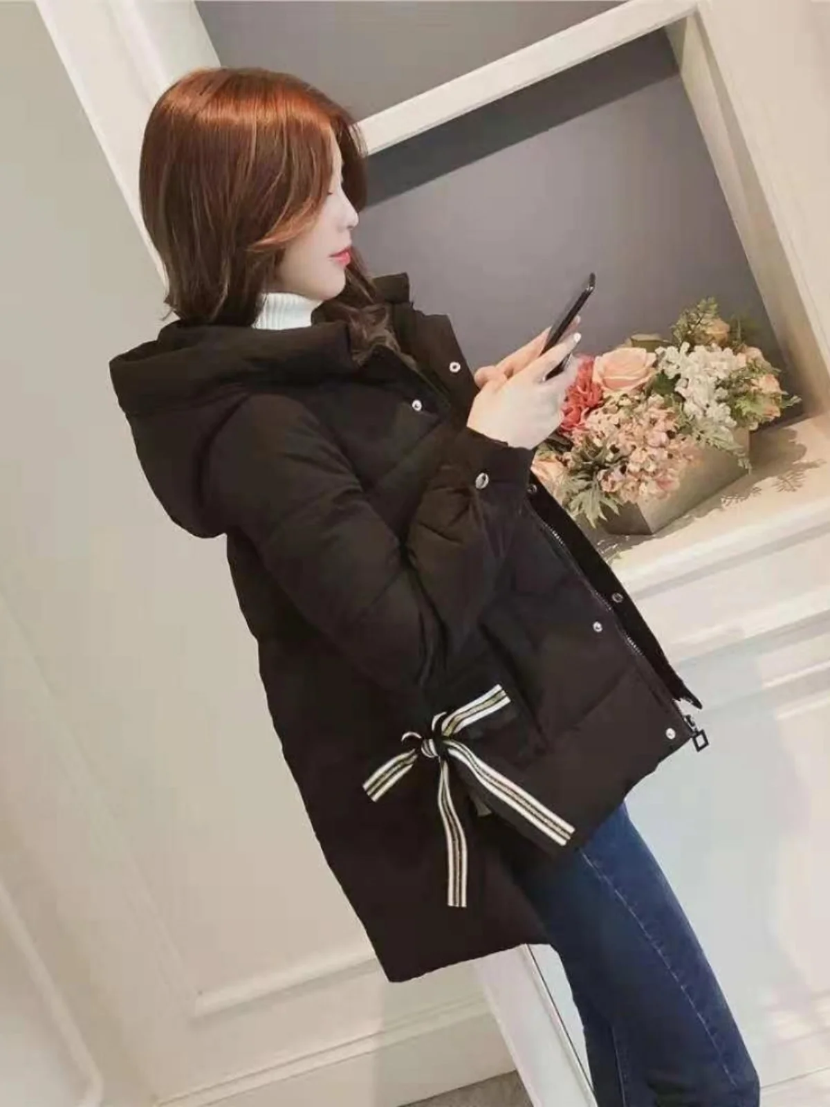 

Thiened Warmth down Cotton Jaet Women's Korean Sle Loose Winter Coat Mid-Length Outerwear Commute Straight-Line Cut