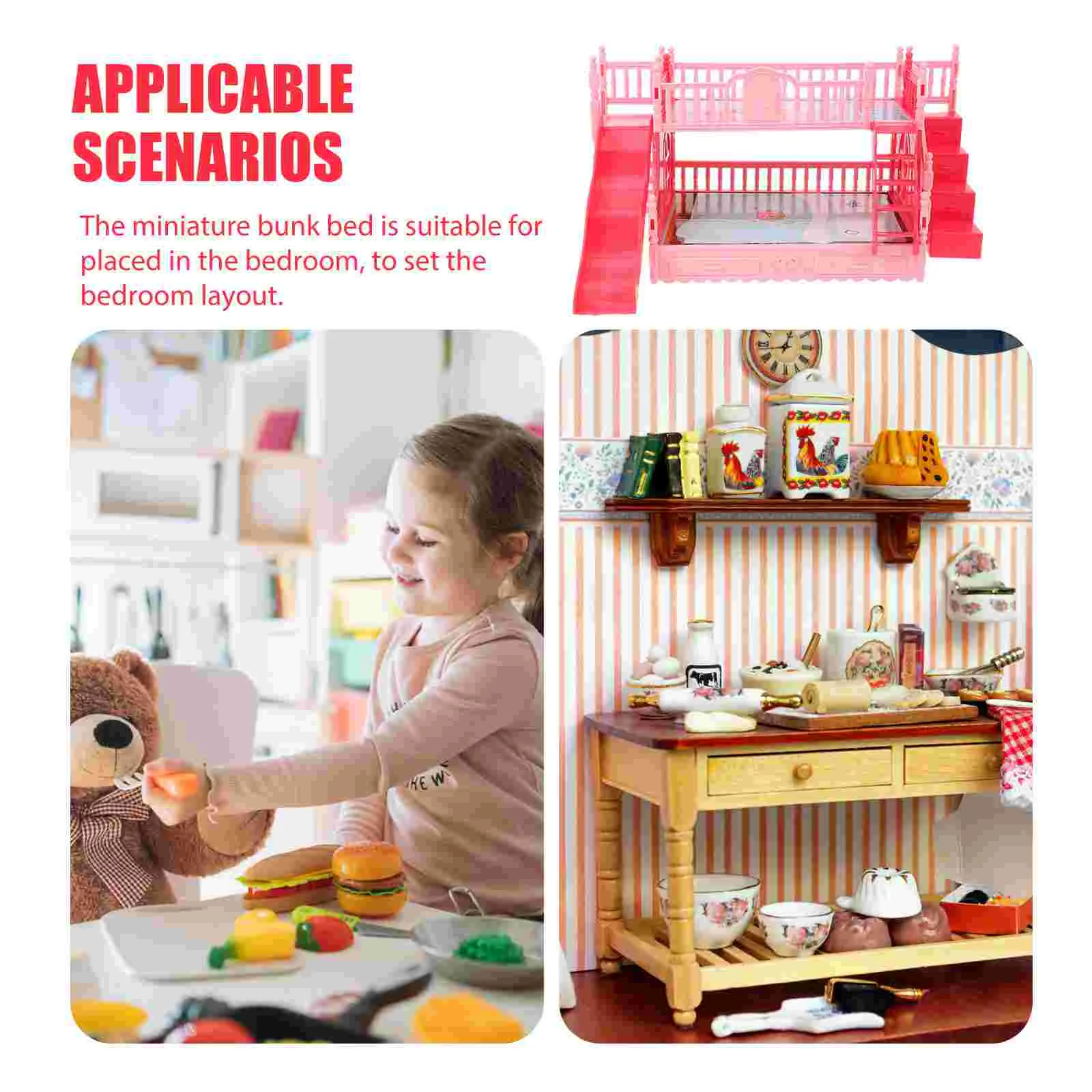 Bunk Bed Set Girls' Accessories Mini House Decor Furniture Bedroom Accessory Abs Model Prop Decoration