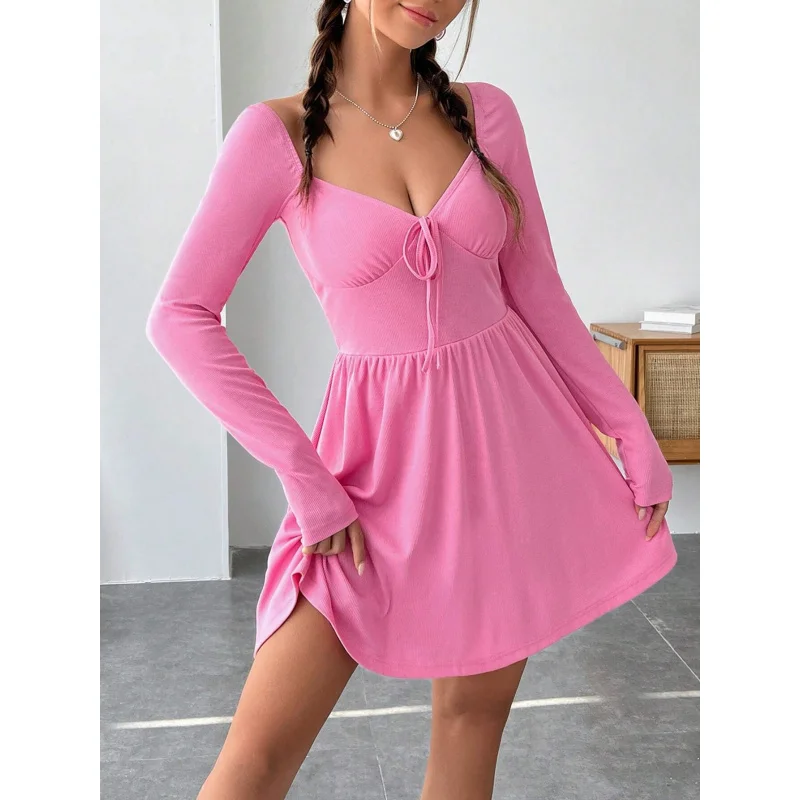 

YQ1-Autumn and Winter New Women's Dress with Waist-Cinching, Large Hem, Sweetheart Neckline, Long Sleeves, Fresh and Sweet Dress
