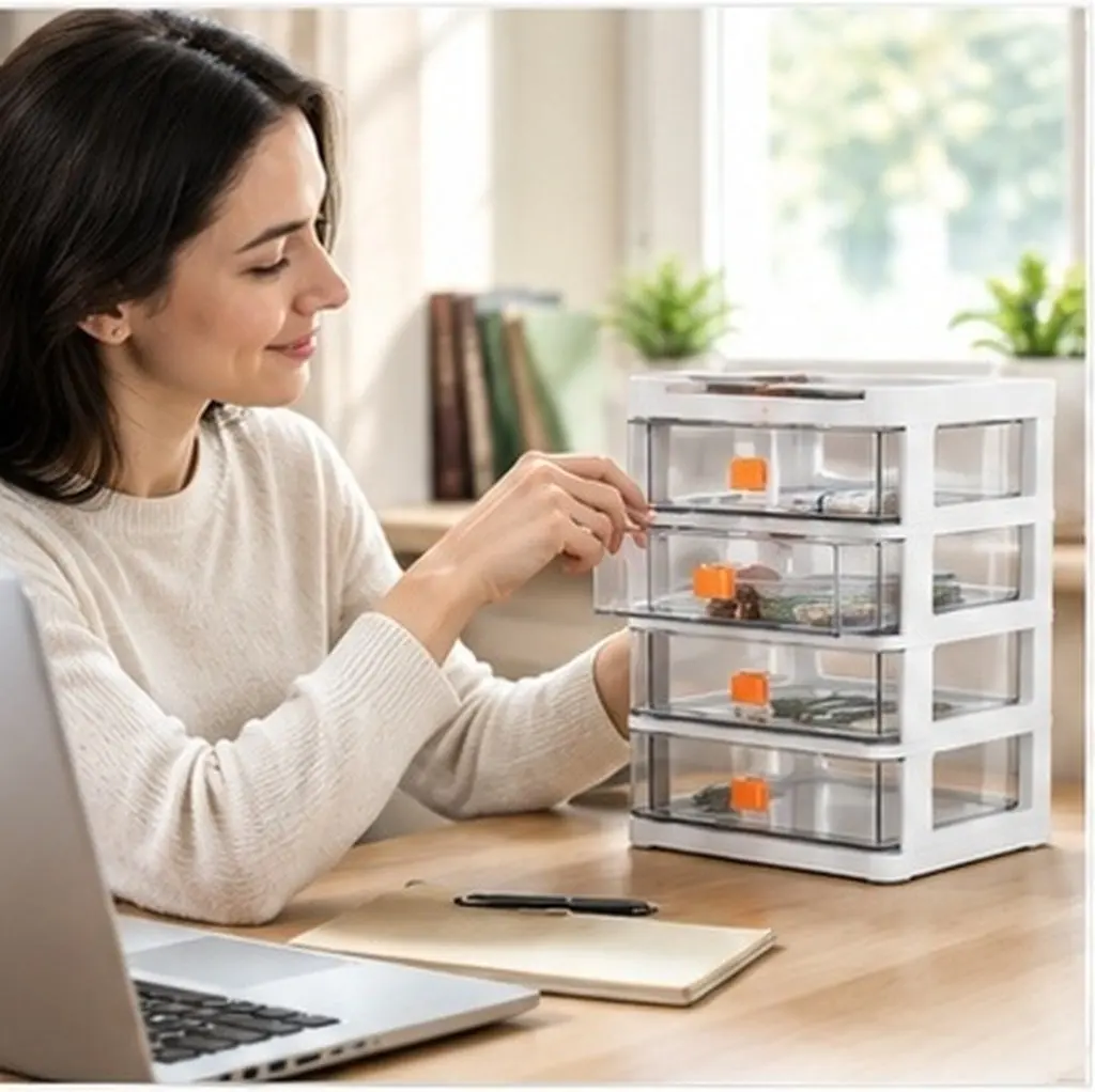 Multi-Storey Desktop Storage Box Organizer for Office, School & Home – Portable PP Small Desk Organizer