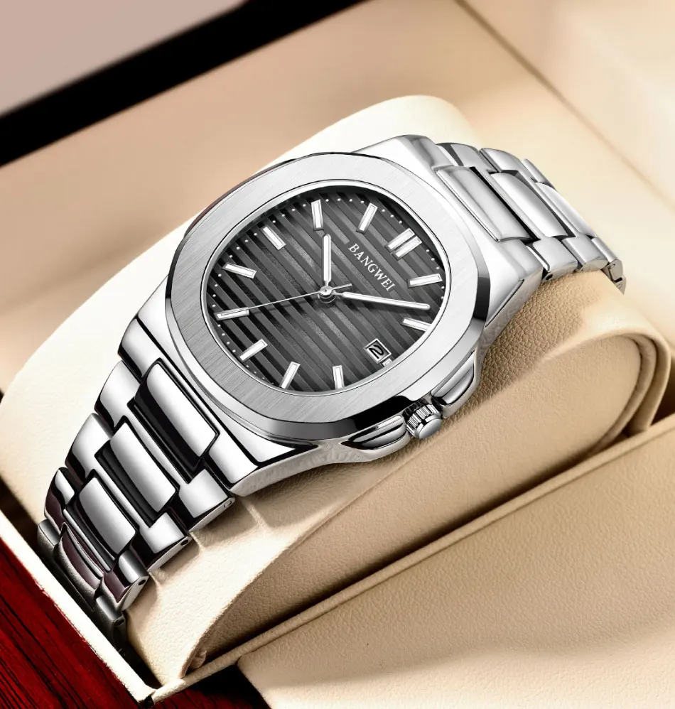 BANGWEI Modische Quadratische Quarz-Herrenuhr Wasserdicht Leuchtend mit Datumsanzeige Edelstahl-Uhren für Männer Luxuriöse Business-Herrenarmbanduhr – Detail 18