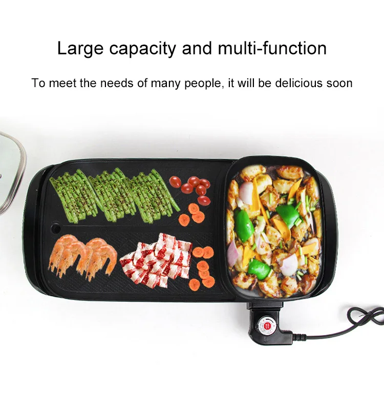 Multifunction Electric Grill Smokeless Barbecue Baking Plates Hot Pot Steak Korean BBQ Non-stick Grilled Decoction Dual-use Pot