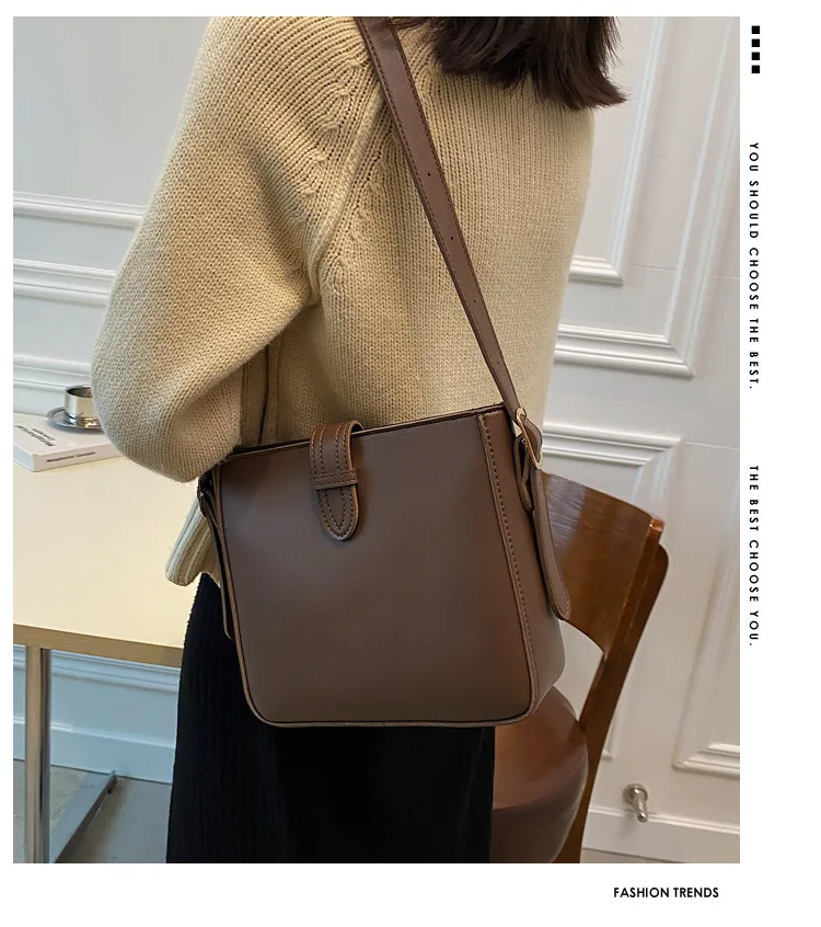 

Женская кожаная сумка-ведро в ретро-стиле, сумка через плечо с регулируемым ремнем для ежедневных поездок и путешествий