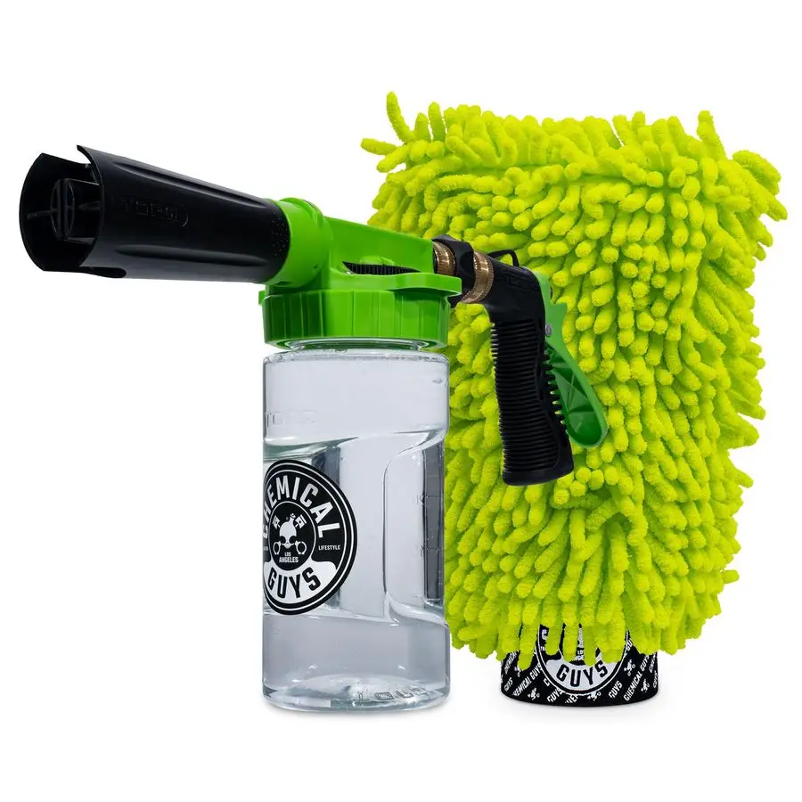 

Guys Foam Blaster 6 Car Wash Gun, Chemical Guys Foam Gun, and Chenille ScratchFree Microfiber Wash Mitt Connects to Any Garden H