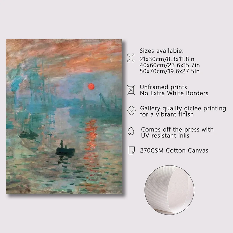(1pc frameless)Monet Abstract Landscape Art Canvas Prints Painting Wall Art Famous Monet Posters Home Decoration Living Room Bed