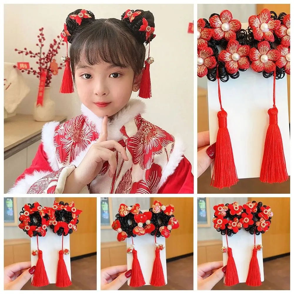 

Tassel Bow Wig Braid Hair Rope Flower Red Children Hanfu Hair Ring Baby Headwear Tang Suit Hair Ties Ancient Style Scrunchines