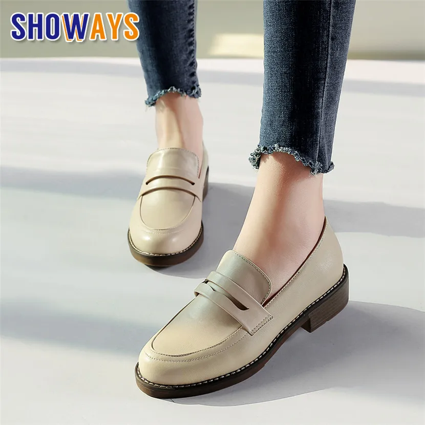 

Fashion Women Platform Loafers Black Beige PU Square Heels Casual Dress Office Round Toe Flats British Ladies Slip-on Moccasins