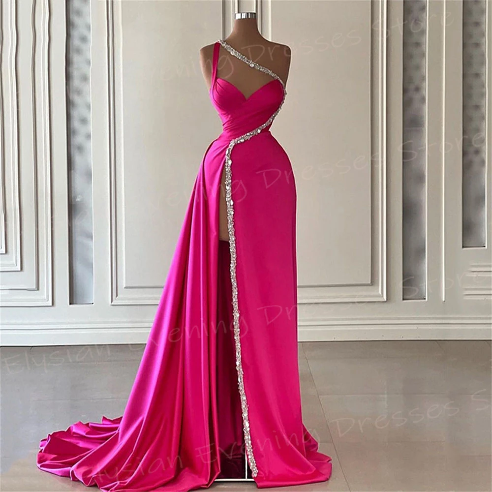 Charming Women\'s Mermaid Evening Dresses Elegant Modern One Shoulder Prom Gowns Sexy Side High Split Customized Vestido De Noche