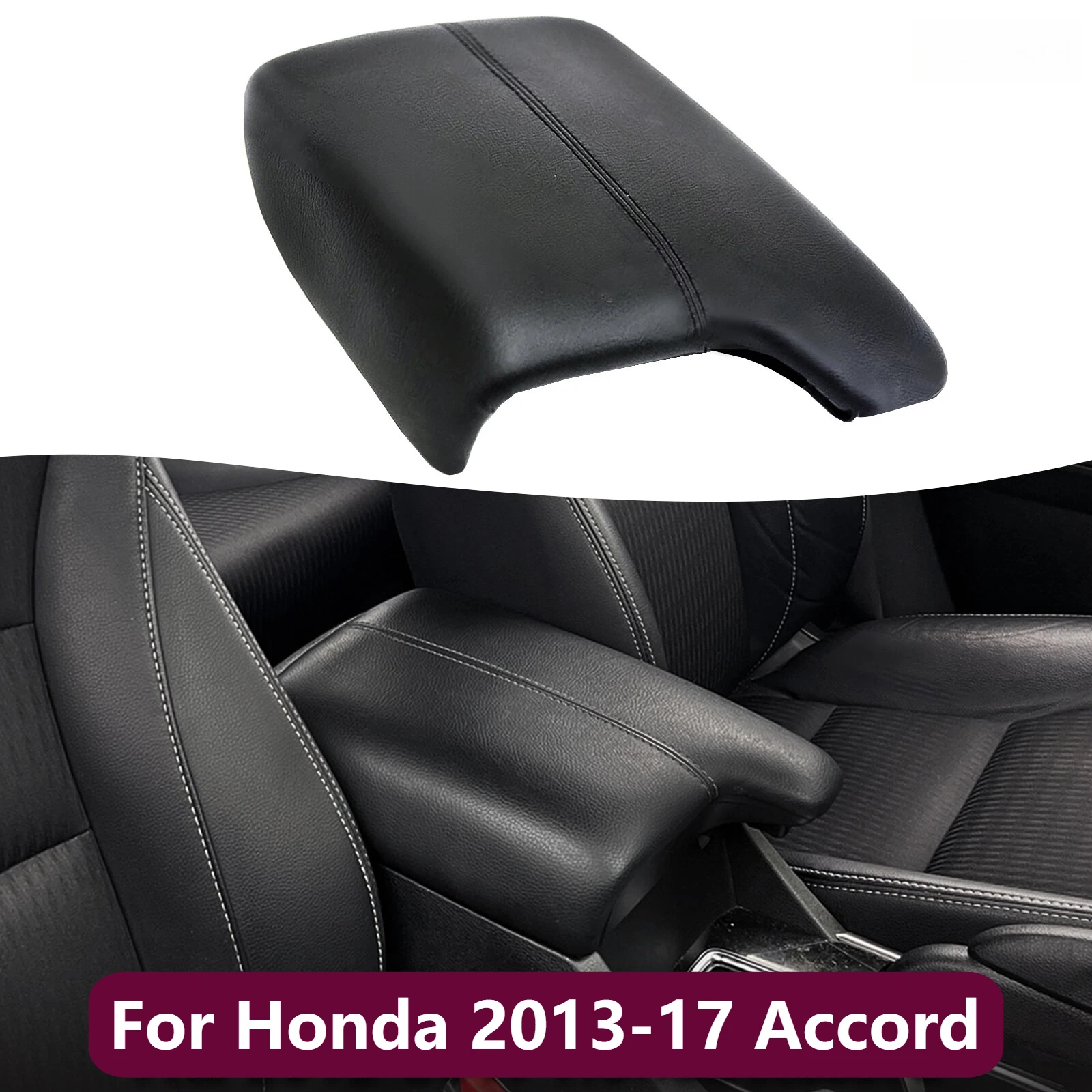 

For Honda 2013-17 Accord Center Console Lid Armrest Leather Cover Black Assembly