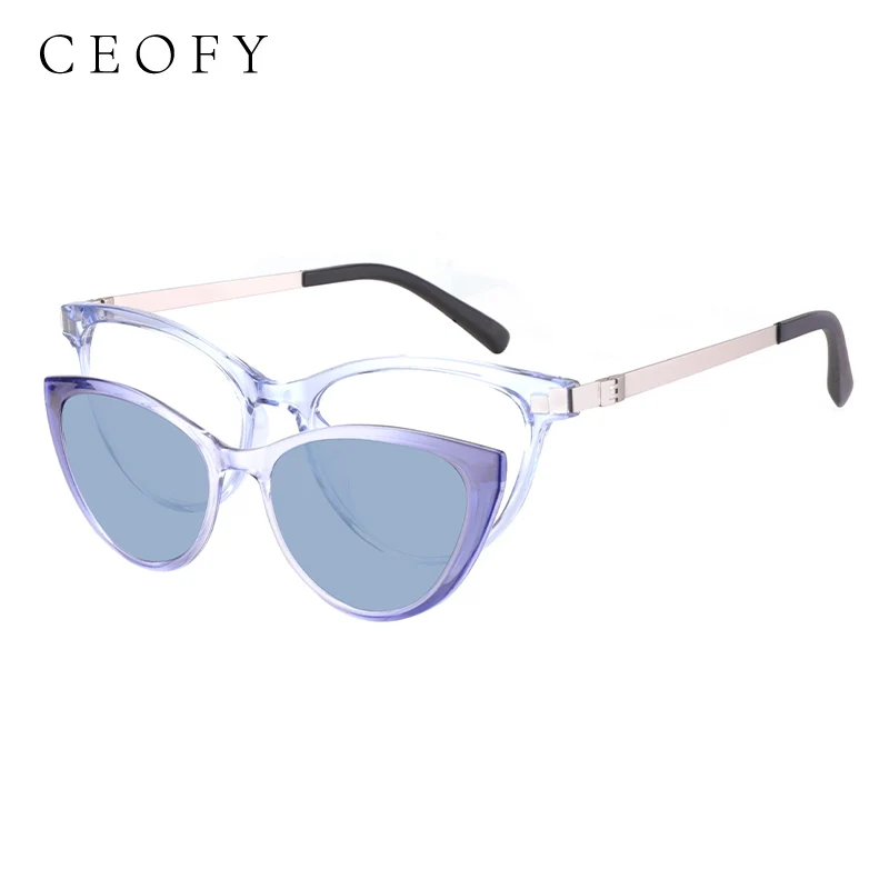 Ceofy Women Myopia Cat Eye Glasses Frame Clip On Polarized Sunglasses Fashion Brand Design Women Optical Eyglasses CD6817