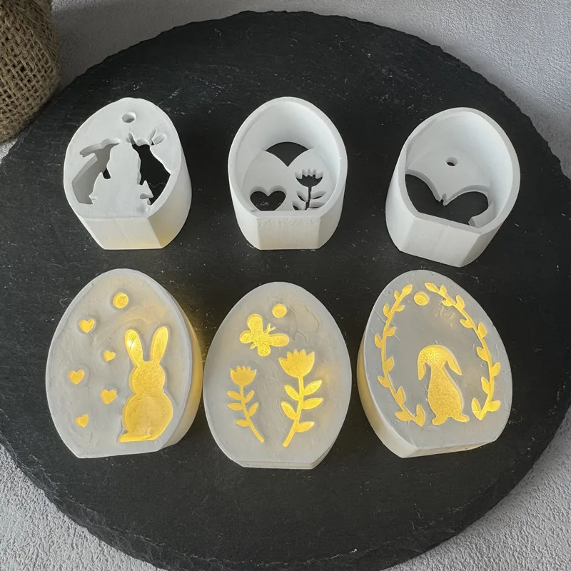 2024 Easter Atmosphere Lamp Silicone Mold Hollow Easter Egg Rabbit Butterfly Love Mirror Silicone Dropping Mold Easter Egg Mould