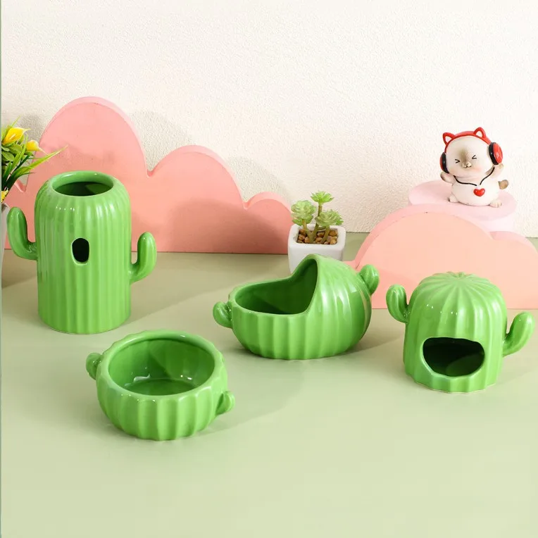 Ceramic Green Hamster Bathtub Bowl Waterer House Sets Hamster Feeding Feeders