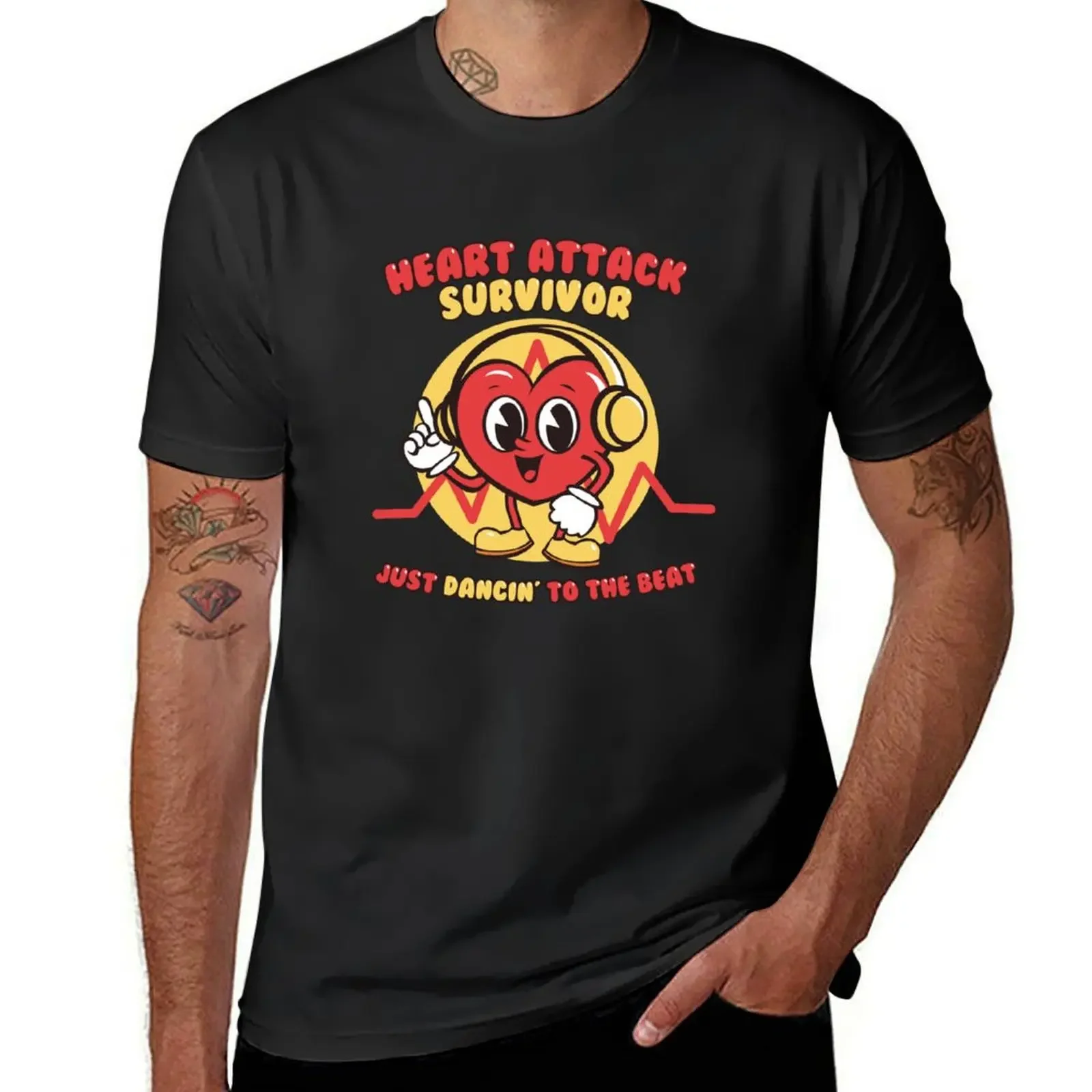 

HEART ATTACK SURVIVOR - JUST DANCIN TO THE BEAT - Cute Cartoon Heart With Headphones T-Shirt T-shirts man t shirts men