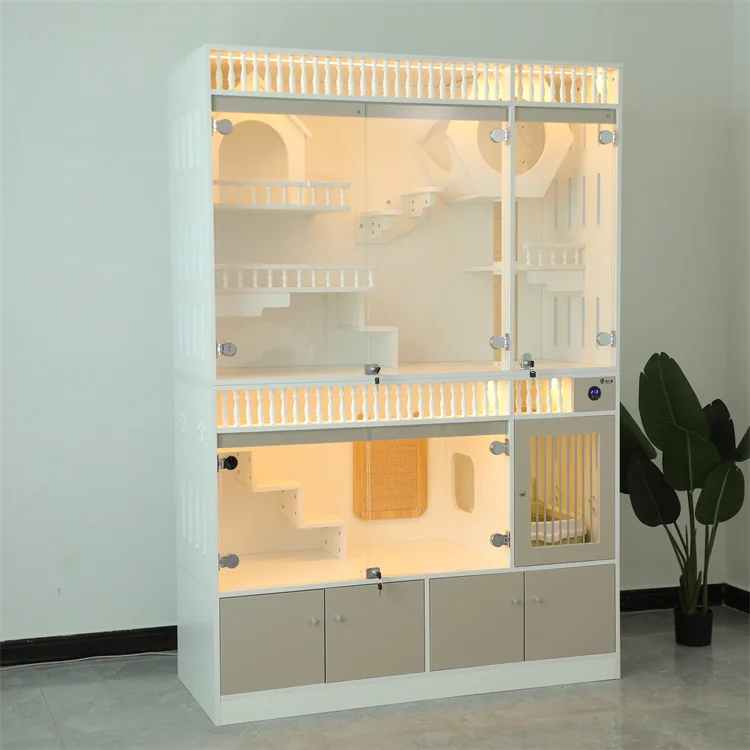 Upgraded Breathable Multi Levels Luxury Solid wood Pet Houses & Furniture Cat Cage Cattery Pet House Villa For Indoor Cat