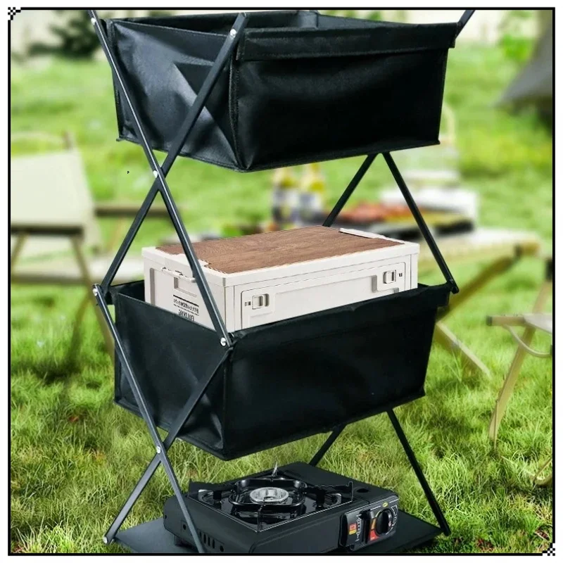 

Outdoor Camping Shelf Three-layer Folding Portable Storage Rack For Picnics Barbecue Storage Rack Multifunctional Shoe Rack