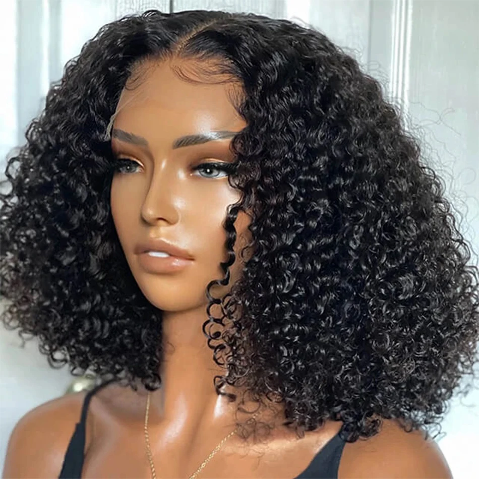 

200% Deep Water Wave Bob Wig 13x4 Lace Frontal Wig Human Hair Natural Hairline 4x4 Lace Front Wig Remy Curly Closure Wig 14 Inch