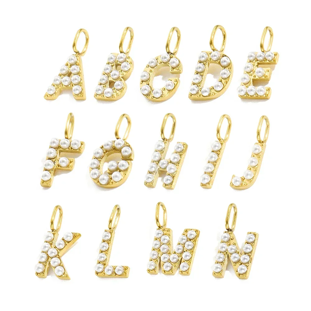 Women's 10PCS artificial pearl stainless steel 26 letter abbreviation name custom necklace trend jewelry wholesale resin mold