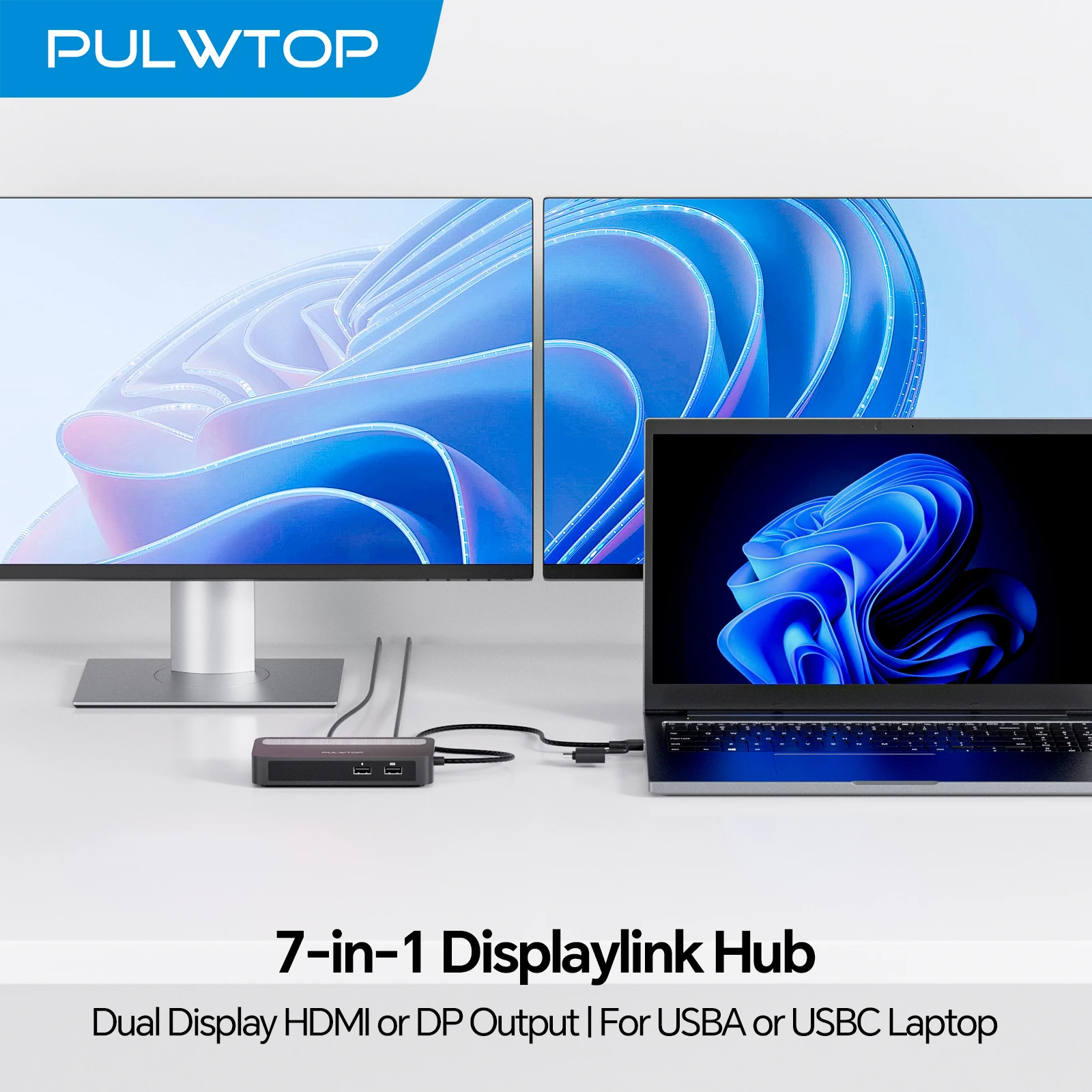 PULWTOP USB C DisplayLink Docking Station with HDMI&DP, 2 USB A 2.0, Ethernet for MacBook M1/M2/M3/M4/M5/Windows