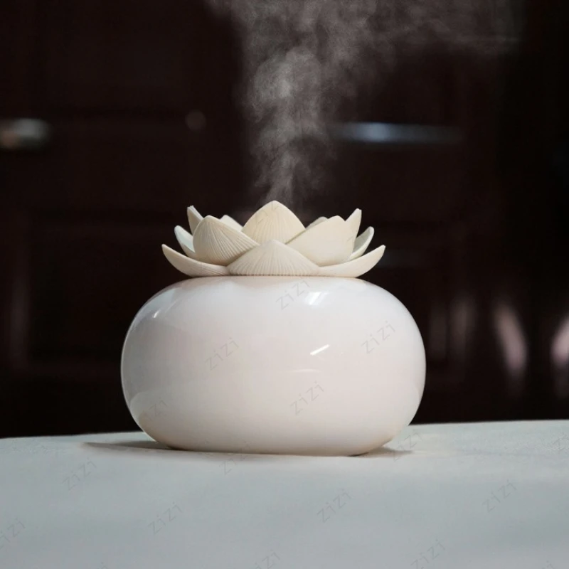 Lotus Shaped Ceramic Ultrasonic Air Humidification Aromatherapy Machine USB Portable Essential Oil Aromatherapy Machine