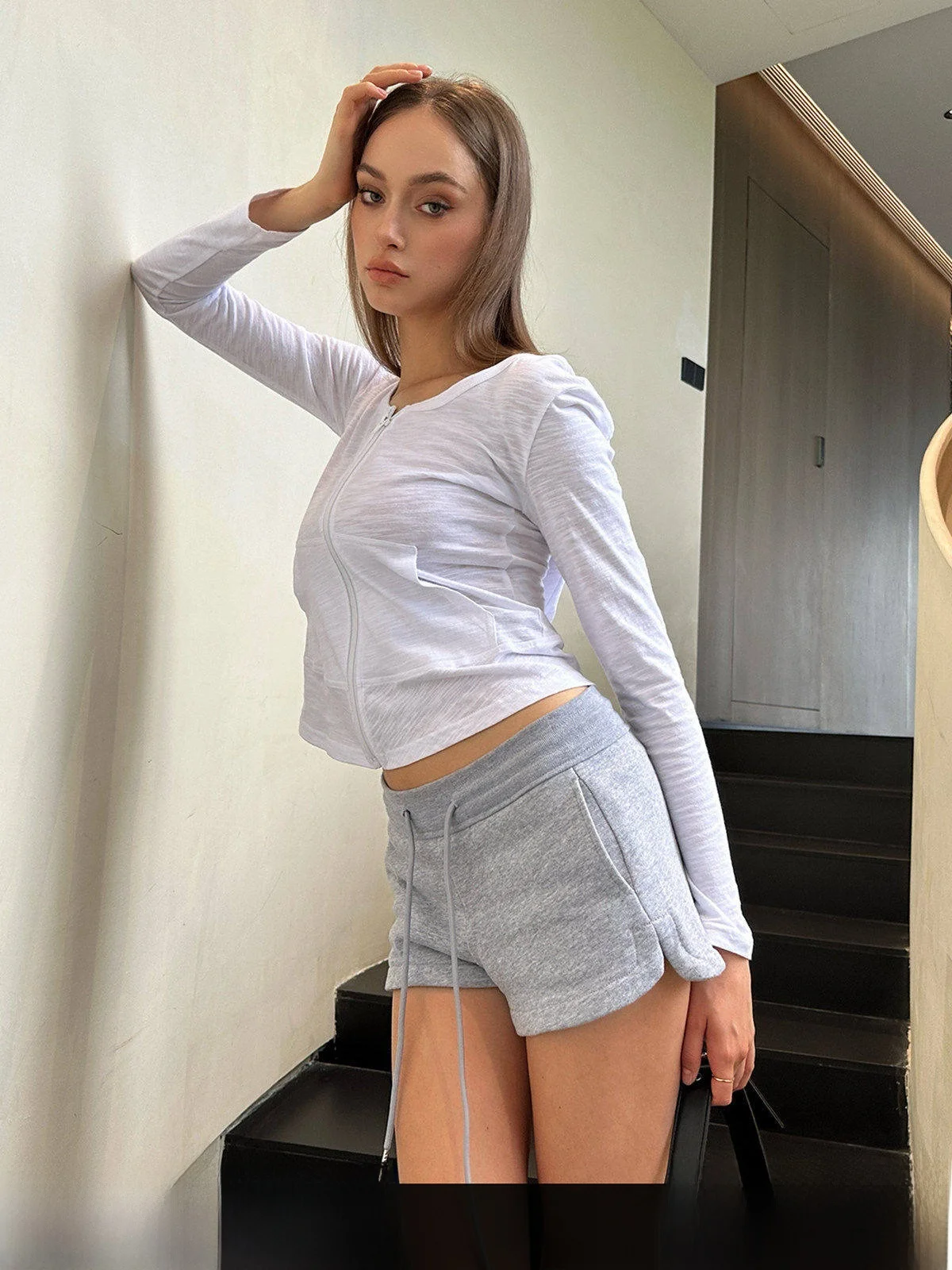 American Retro Grey Sports Casual Pants Women's Loose Short Trousers Fall Season Versatile High Waist Straight Leg Pants