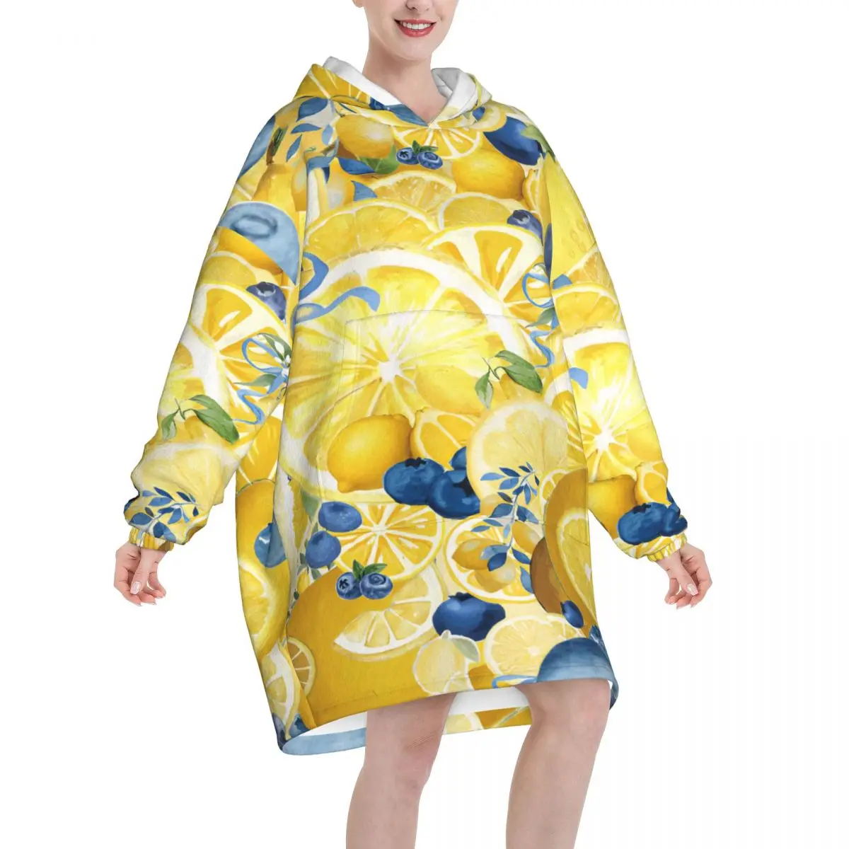 Oversized Lemon Sicily Rectangle Wearable Blanket Gifts for Women Men Ultrasoft Plush Warm Sweatshirt Blankets With Pocket