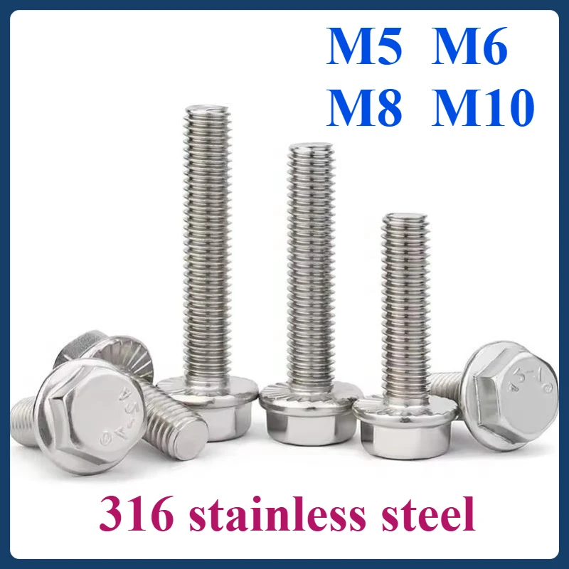 

M5 M6 M8 M10 316 stainless steel outer hexagon screw anti-loosening flange bolt with toothed flange surface screw