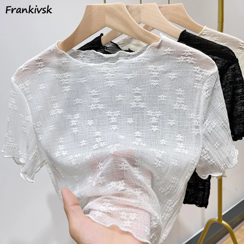 Sheer T-shirts for Women Sun-proof Lightweight Crop Tops Summer Mesh Undershirt Fairycore Aesthetic Japanese Style Short Sleeve