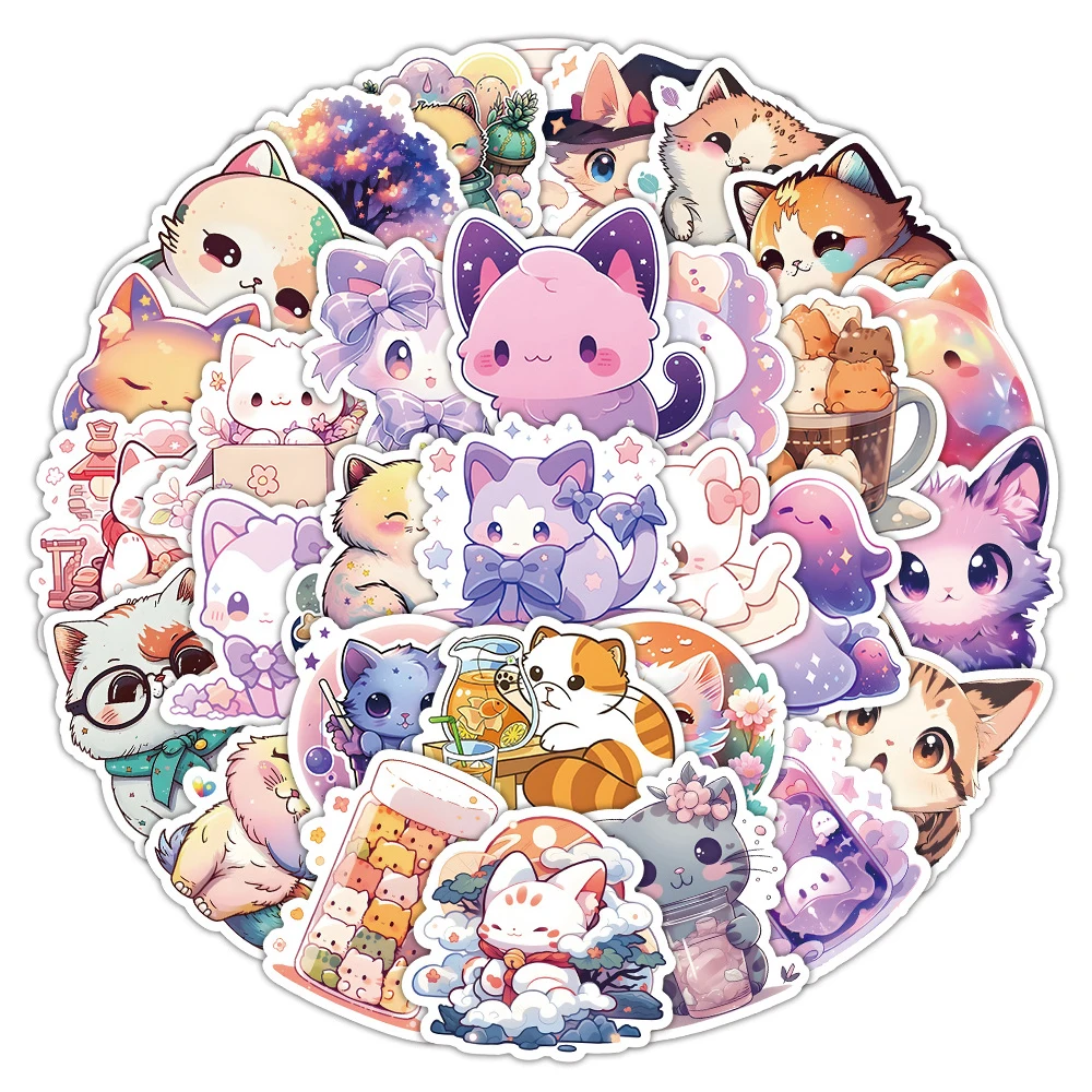 

10/30/50pcs Kawaii Colorful Animal Cat Stickers Cute Cartoon Sticker Decoration Phone Case Water Bottle Luggage Graffiti Decals